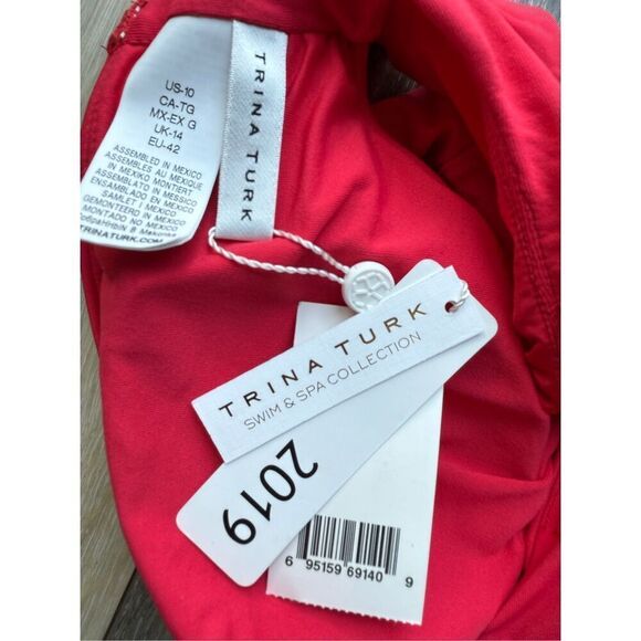 Trina Turk Getaway Knot Front Bikini Top In Red Size M/10 - Picture 9 of 11